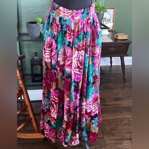 Carole Little Vibrant Floral Maxi Skirt - Pink and Green